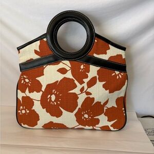 Victoria's Secret Orange Floral Tote with Black Trim